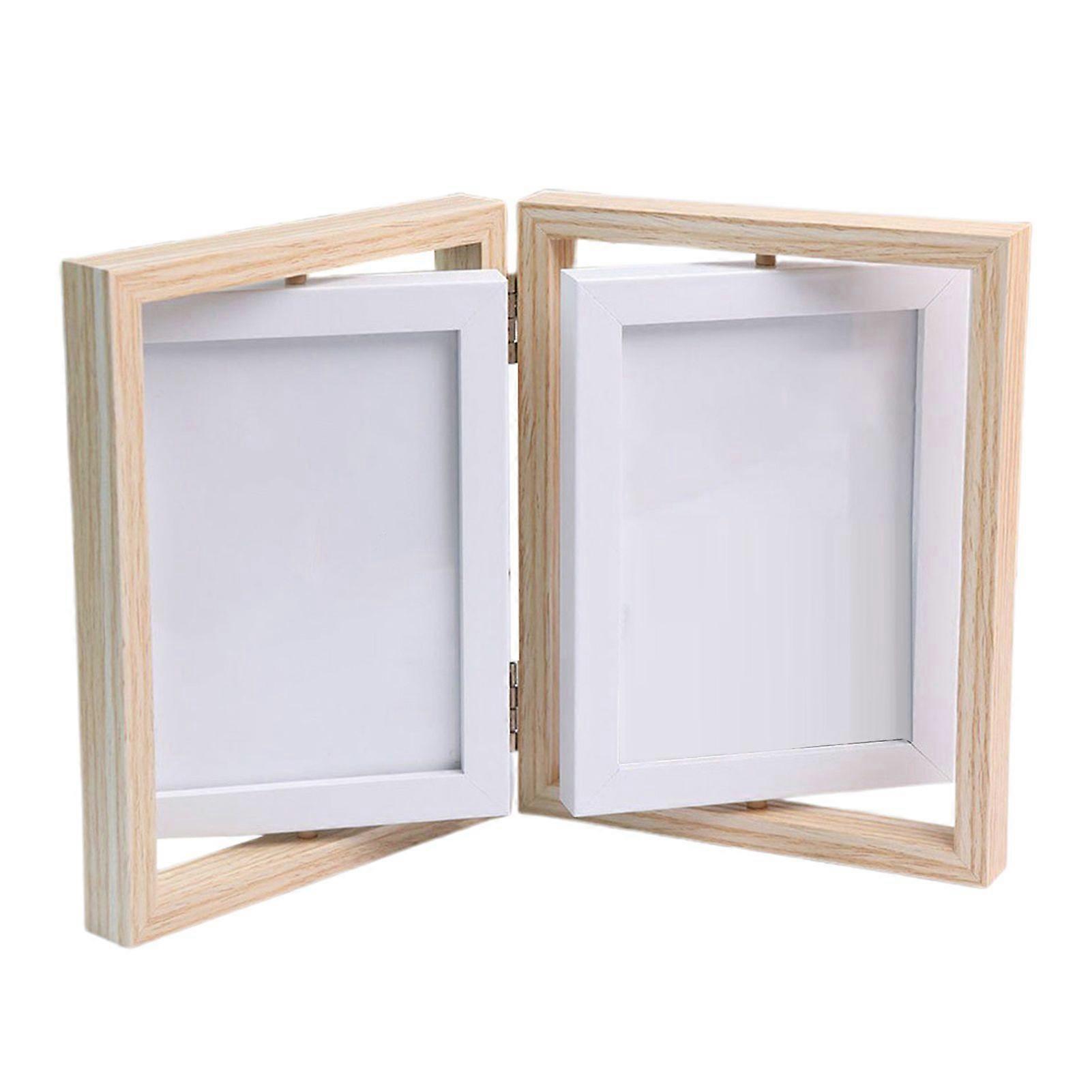 Double Picture Frame Vertical Rotating Bi-fold Photo Frame with Plexiglass Rustic Tabletop Decor Picture Frame for Home Office