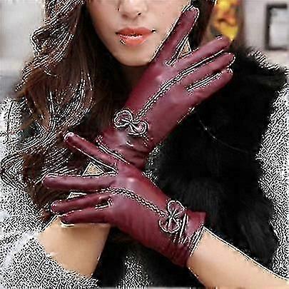 Cashmere Gloves, Women Winter Sheepskin Splicing Bow