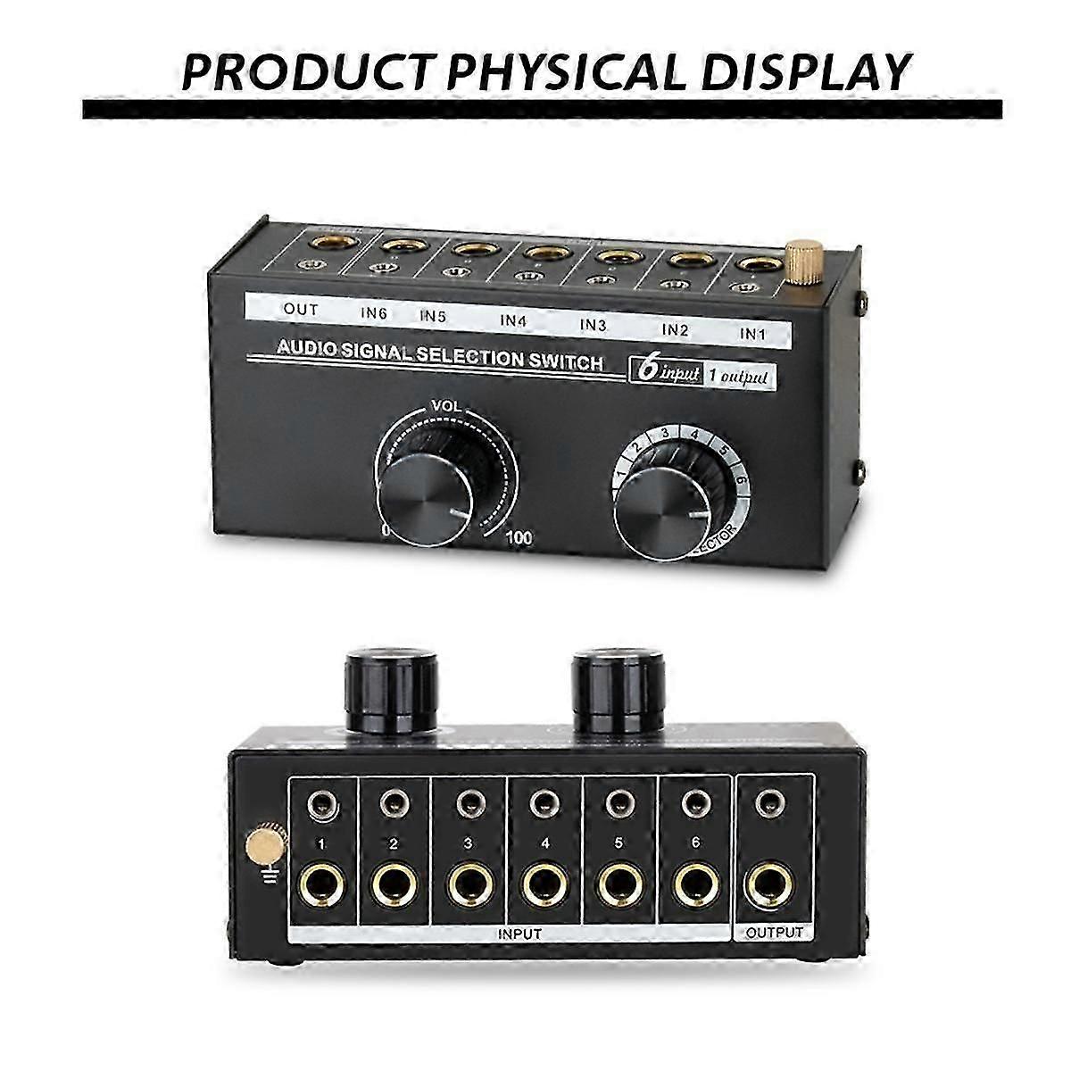 Audio Switcher -6-Way 3.5/6.35mm Stereo Audio Switch - Signal Source Switcher Selector Splitter Box