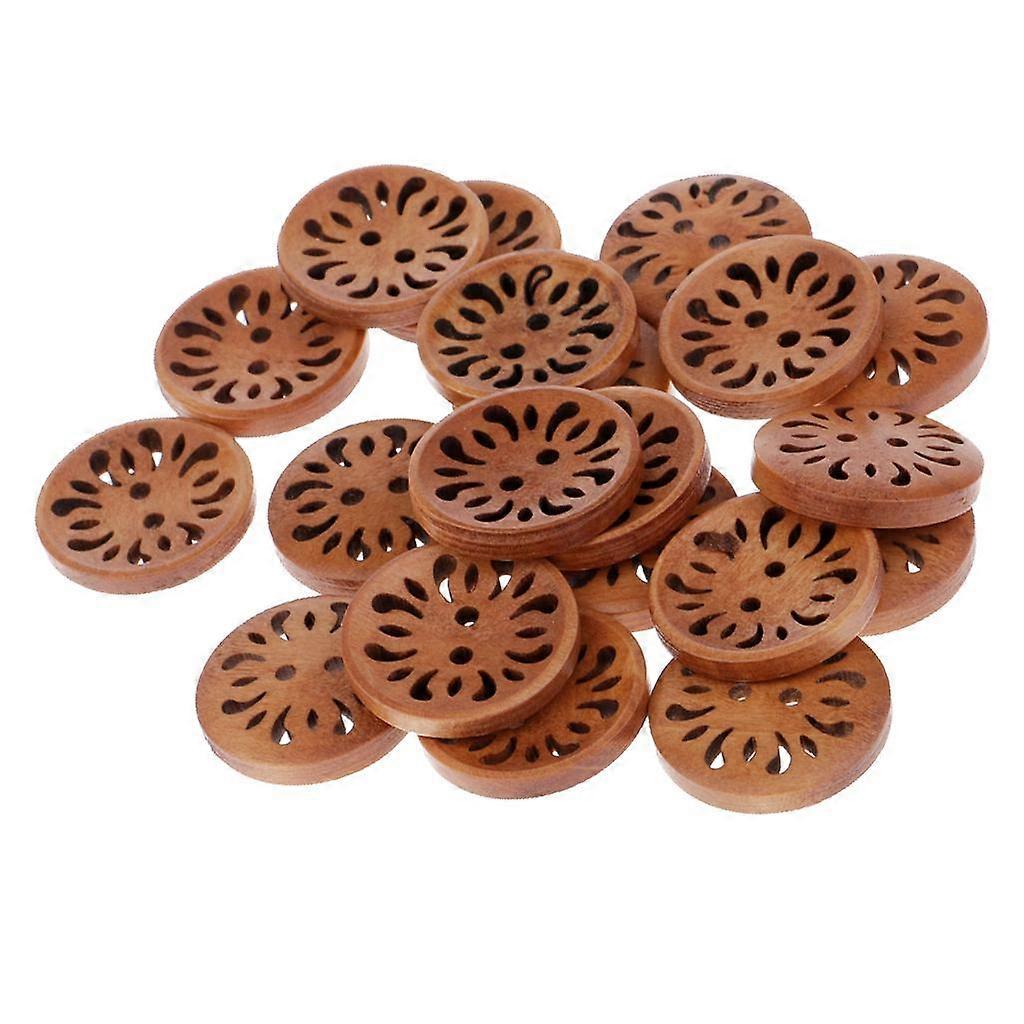 20pcs Handmade Hollow Pattern 2 Holes Wood Buttons For Sewing Lots
