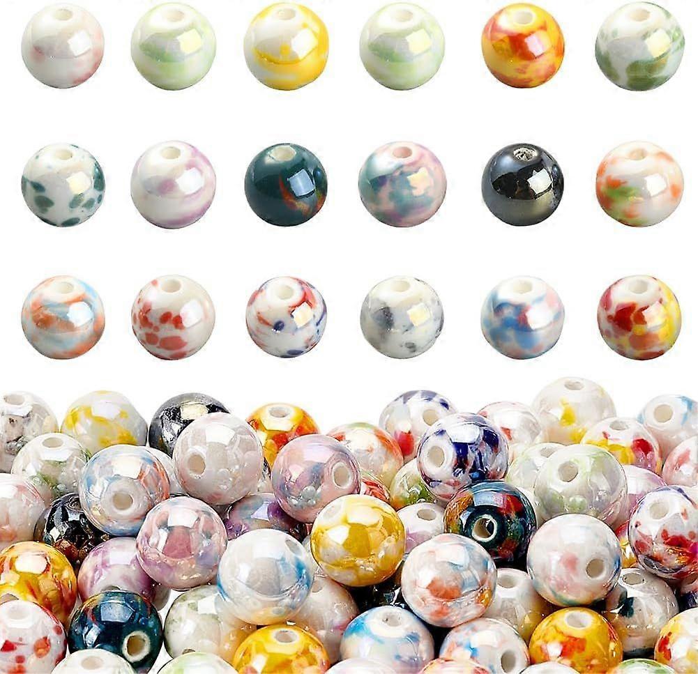 72 Pcs about 11.5mm Diameter Ceramic Round Beads 18 Colors Handmade Porcelain Beads Colorful Craft Spacer Beads AB Color Big Loose Ball Beads for DIY