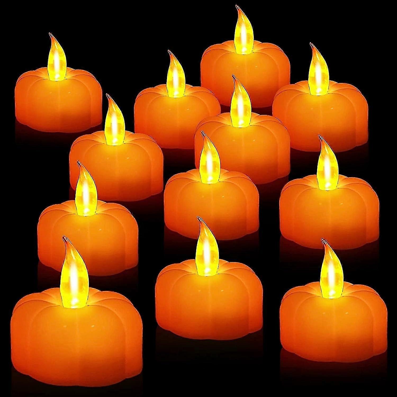 Fall Tea Lights - Battery Operated Led Flame Less Candles For Thanksgiving Table Decoration