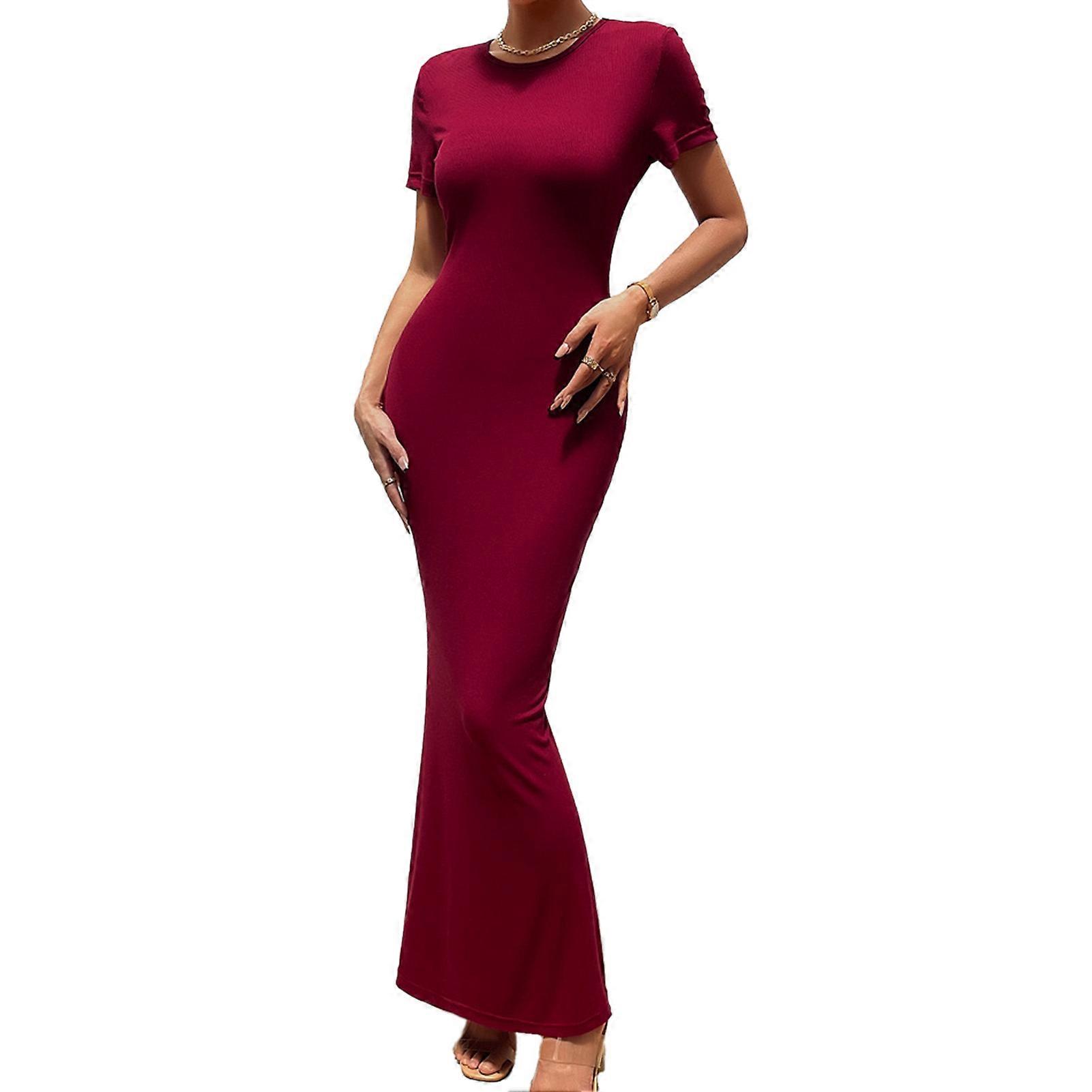 Women Short Sleeve Bodycon Maxi Dress Crew Neck Fishtail Hem Casual Slim  Fit Midi Dress | Fruugo UK