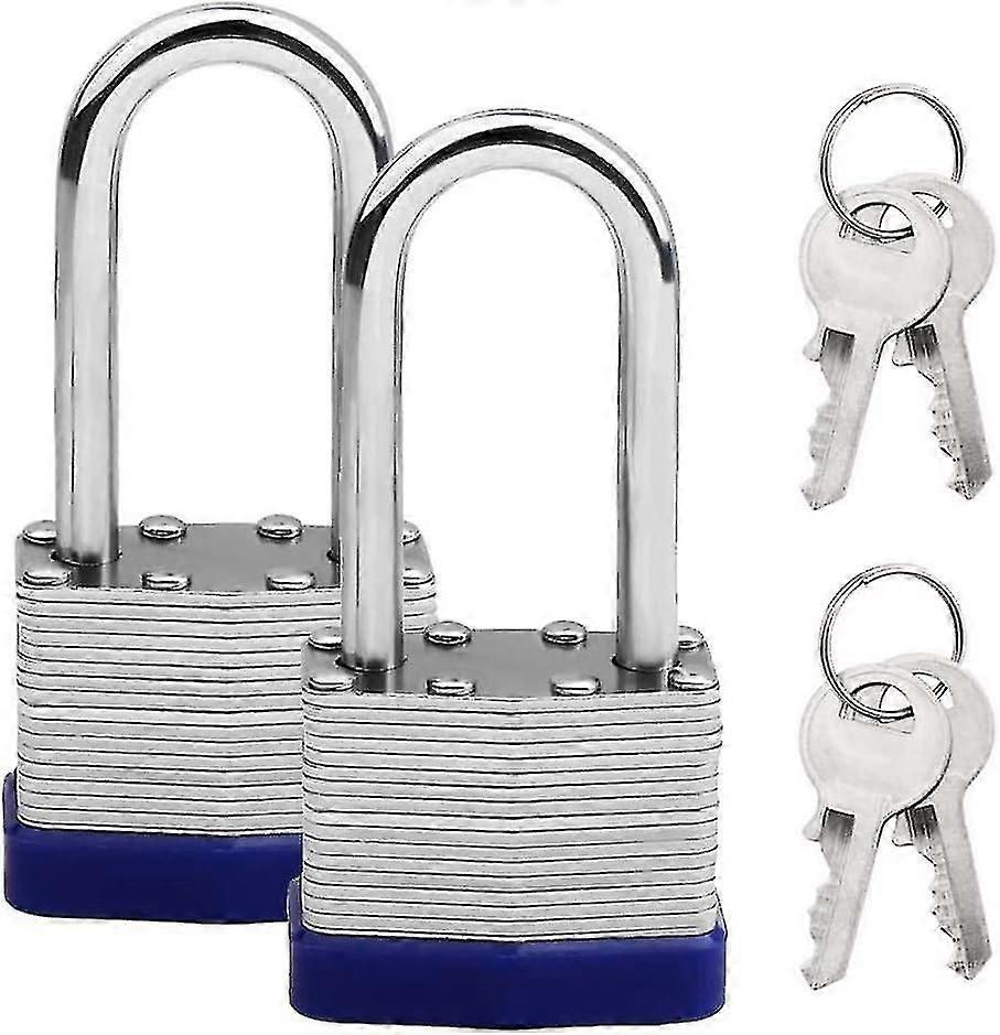 2 Pack Pad Lock, Long Shackle Heavy Duty Padlock with Key, Weatherproof Laminated Padlock - q36
