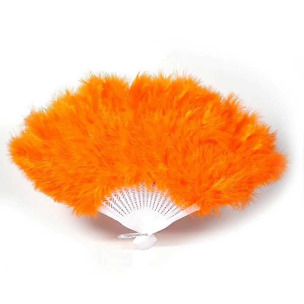 1 stk Kvinder Fjer Fan Børn Fancy Dans Rekvisitter Hånd Foldning Bryllup Dejlig Orange