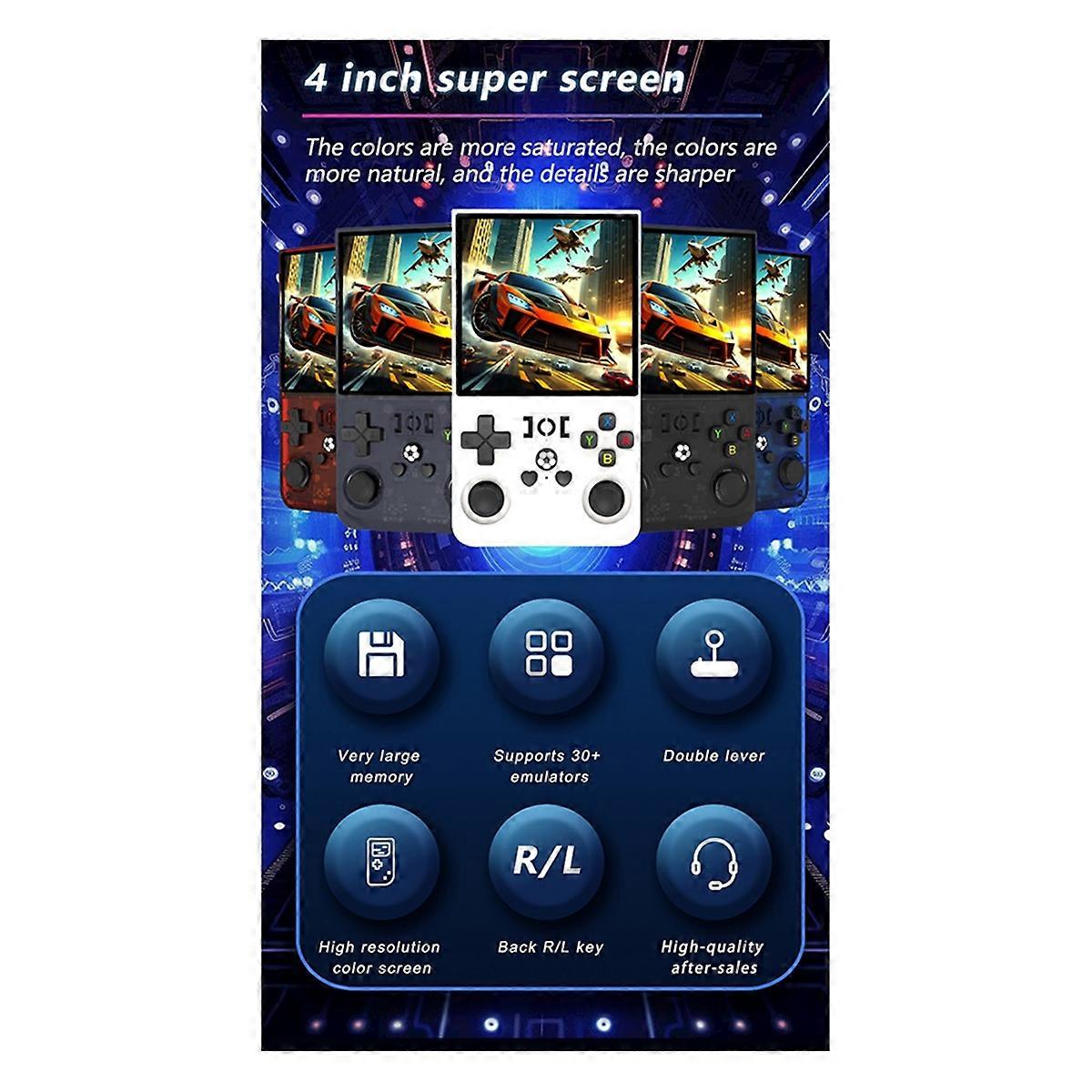 R36MAX Retro Handheld Game Console 128GB 4.0Inch IPS Screen Portable Pocket Video Player Supports 3