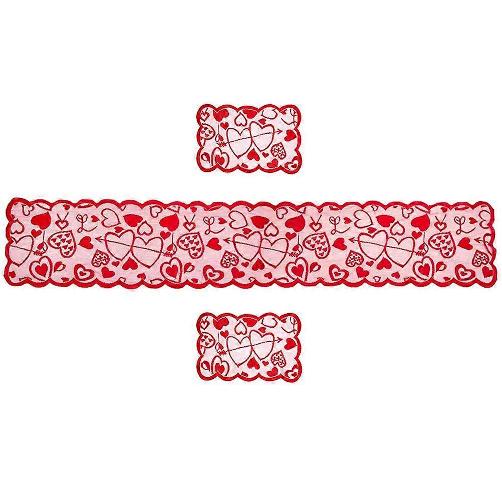 Valentine's Day Decorations, Lace Red Heart Table Runner and Placemats