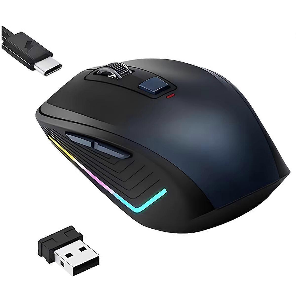 Wireless Mouse, Computer Mouse with RGB Backlit, Black