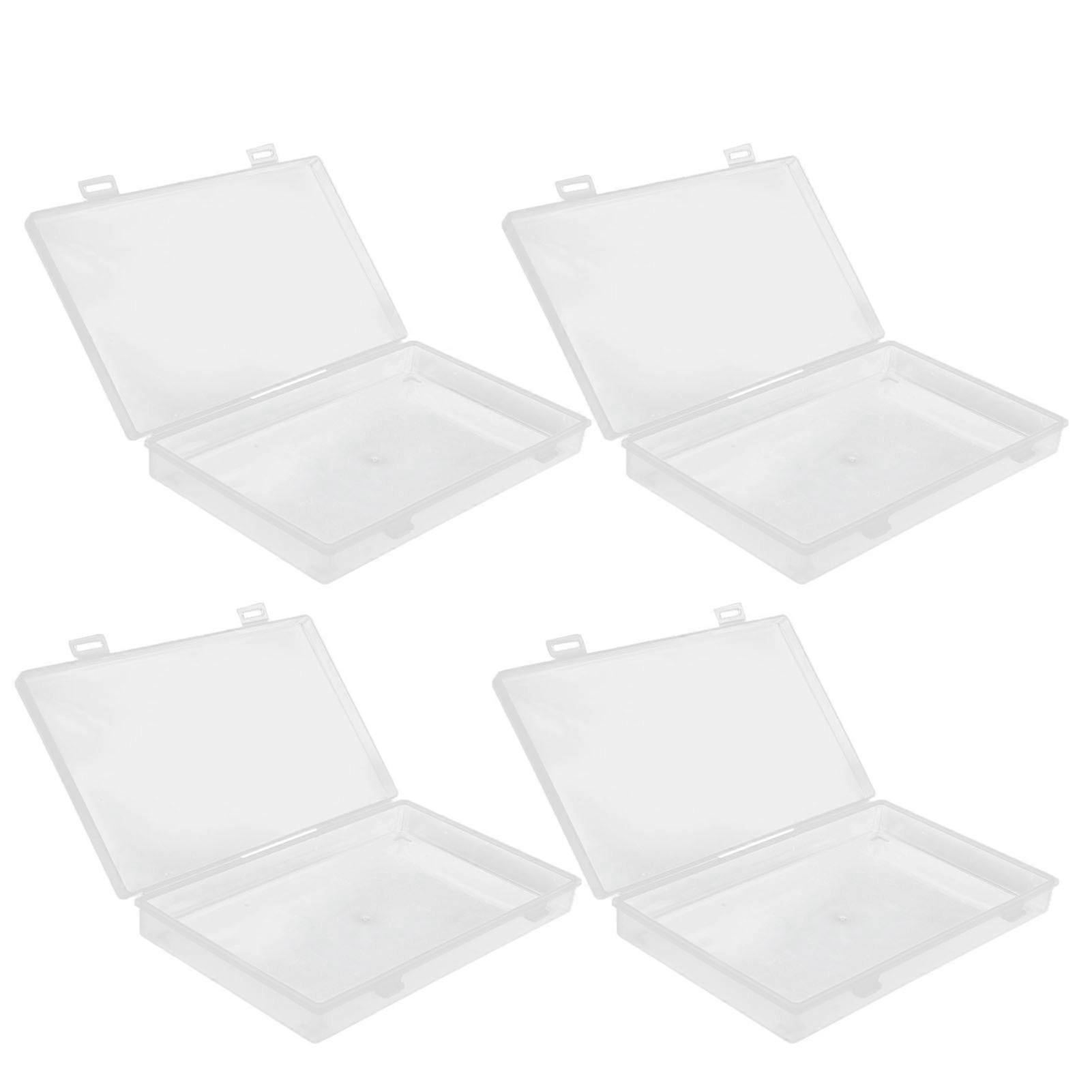 4Pcs Transparent Plastic Box with Hinged Cover Multipurpose Storage Container for Small Things
