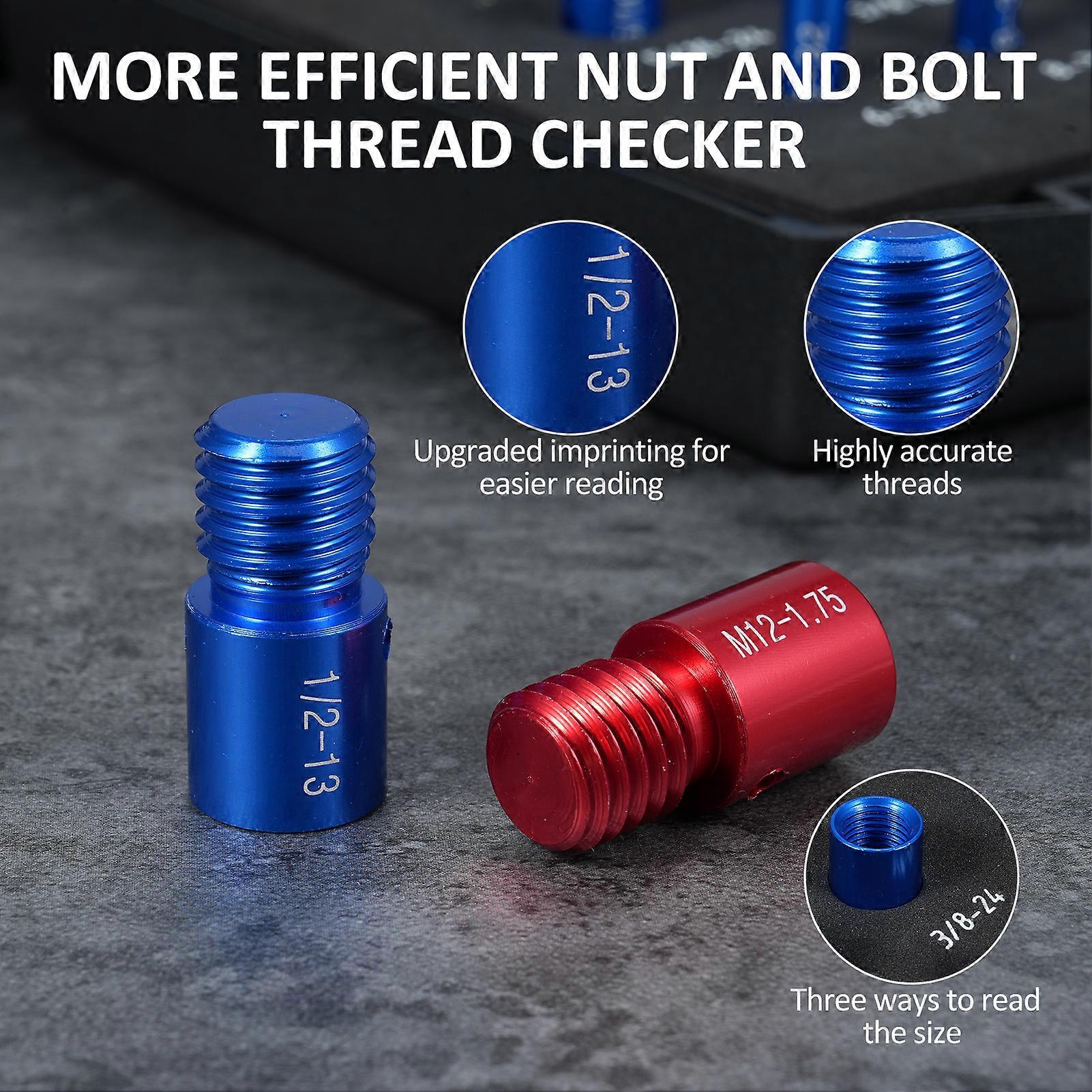 Nut and Bolt Thread Checker 26Pcs Male/Female Gauge 14 Inch & 12 Metric Individually Assembled Thread Gauge Compact Bolt and Nut Identifier Gauge Box