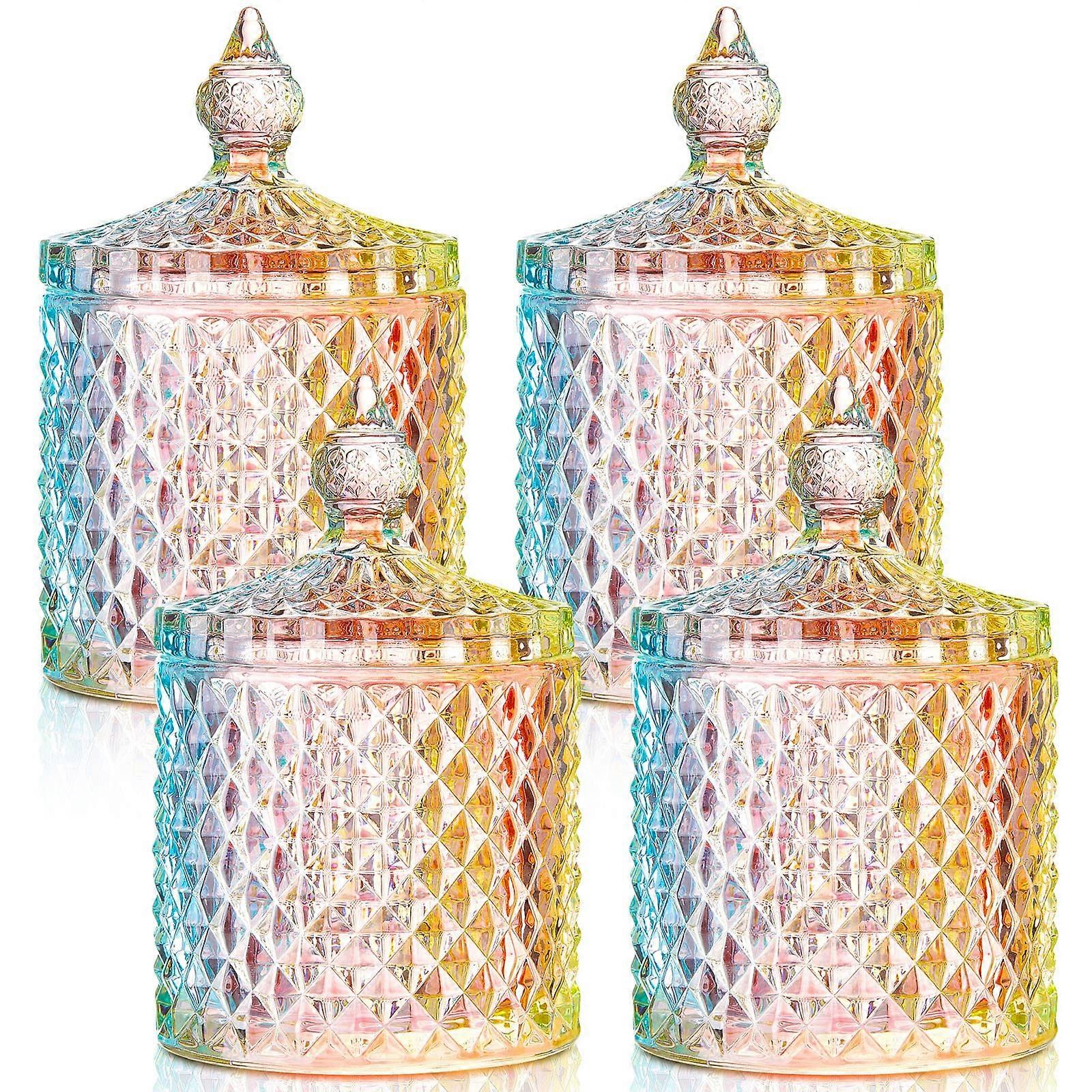 4 Pcs Crystal Glass Candy Jar Set for Home Decorative Storage Medium Size