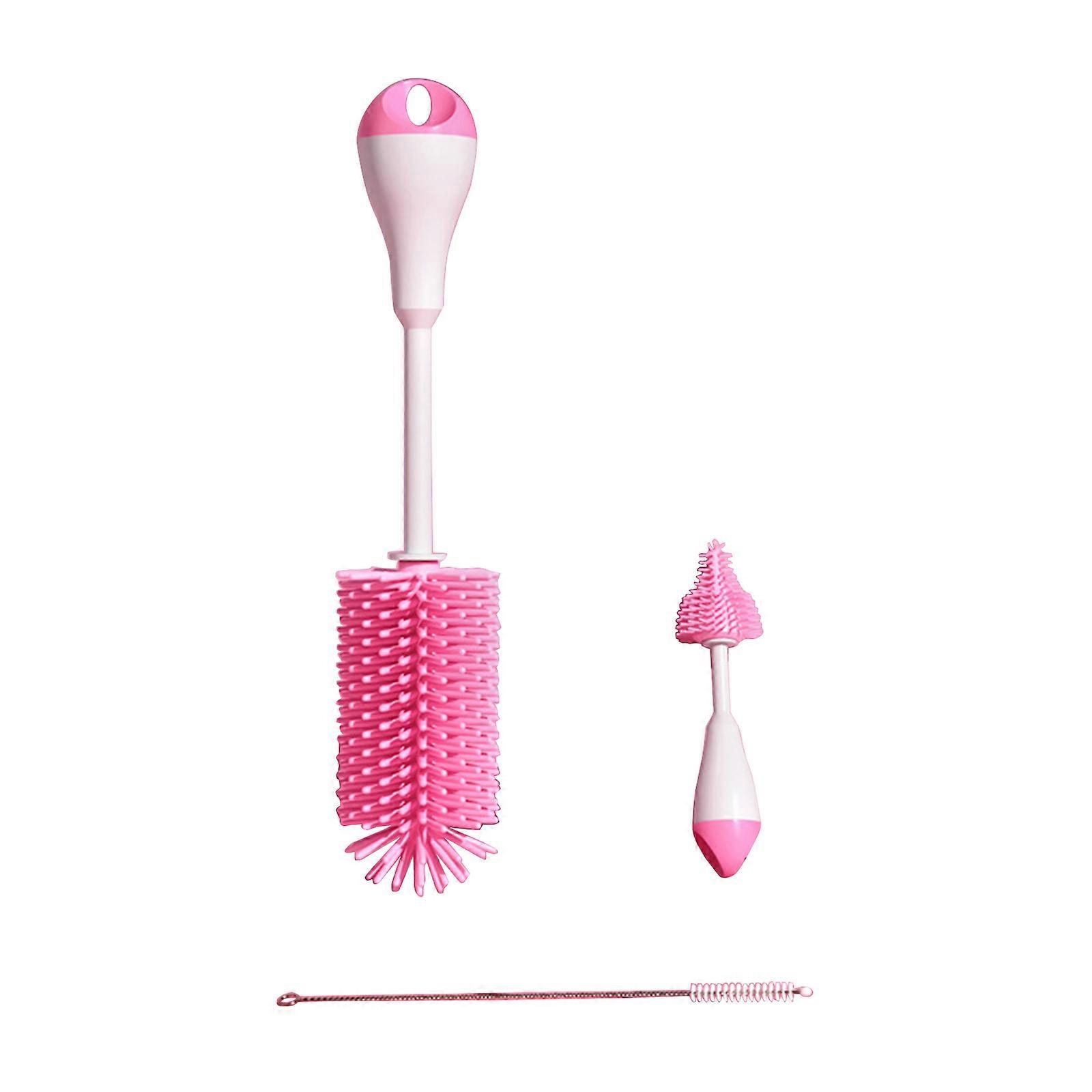 3 in 1 Bottle & Tool set Silicone Brush & Straw Cleaner Safe & Reusable Cleaning Tool set Lightweight Bottle Brushes set Pink