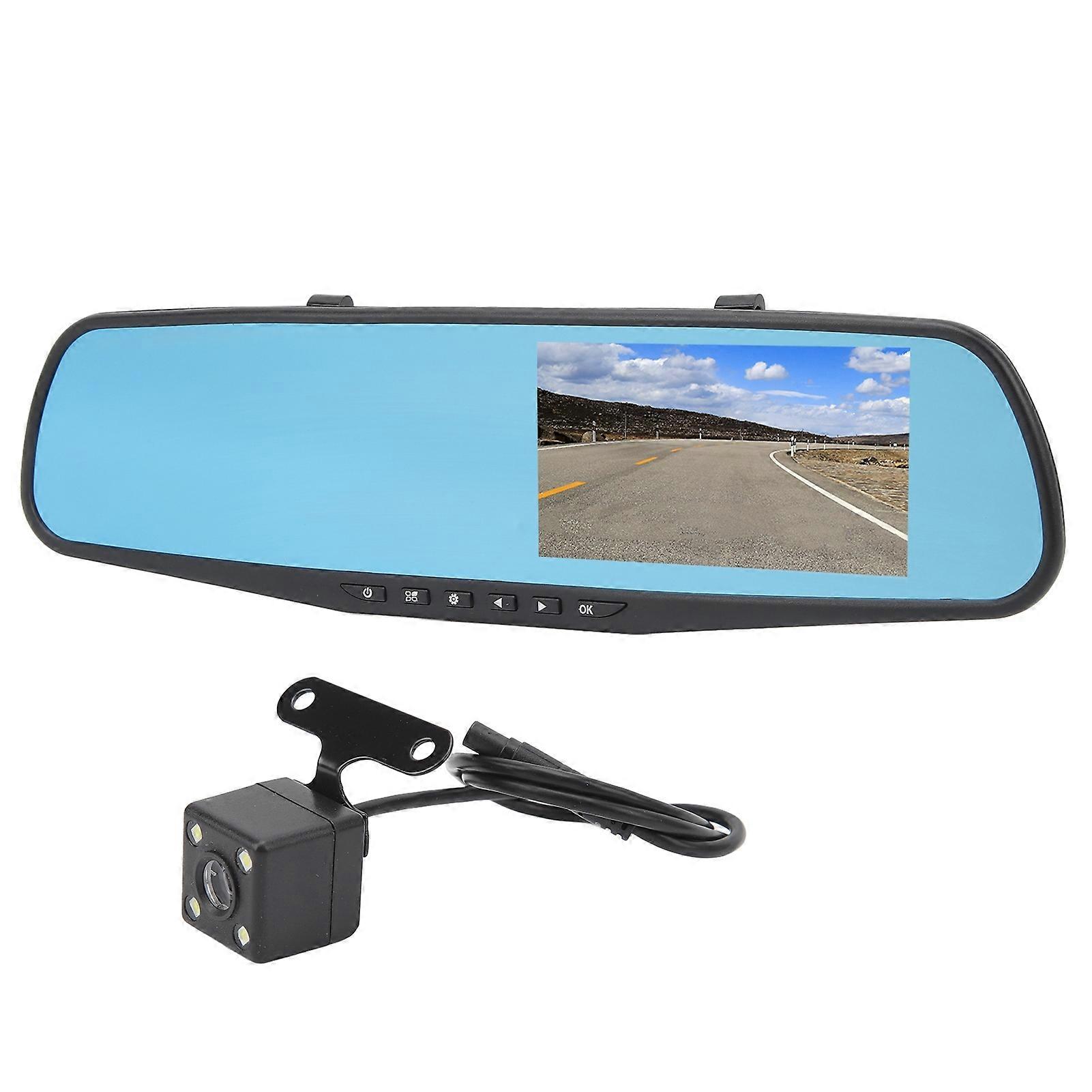 4.3 Inch Mirror Dash Cam 1080P HD Dual Lens Anti Glare Parking Monitor Smart Rearview Mirror Camera With Memory Card 64g 