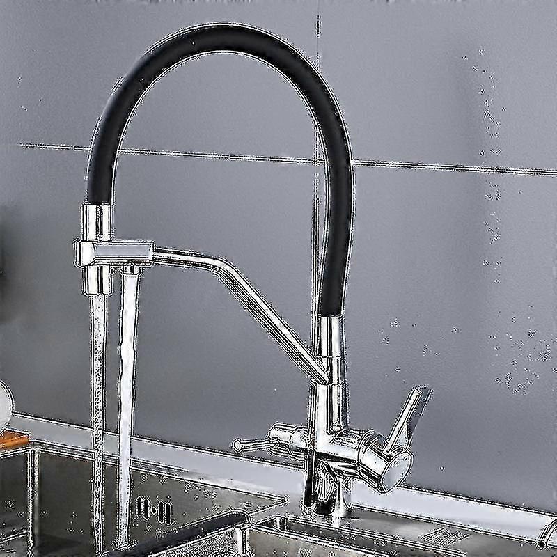 3-in-1 Water Filter 360 Rotatable Pull Out Kitchen Tap with Black Silic Hose - White