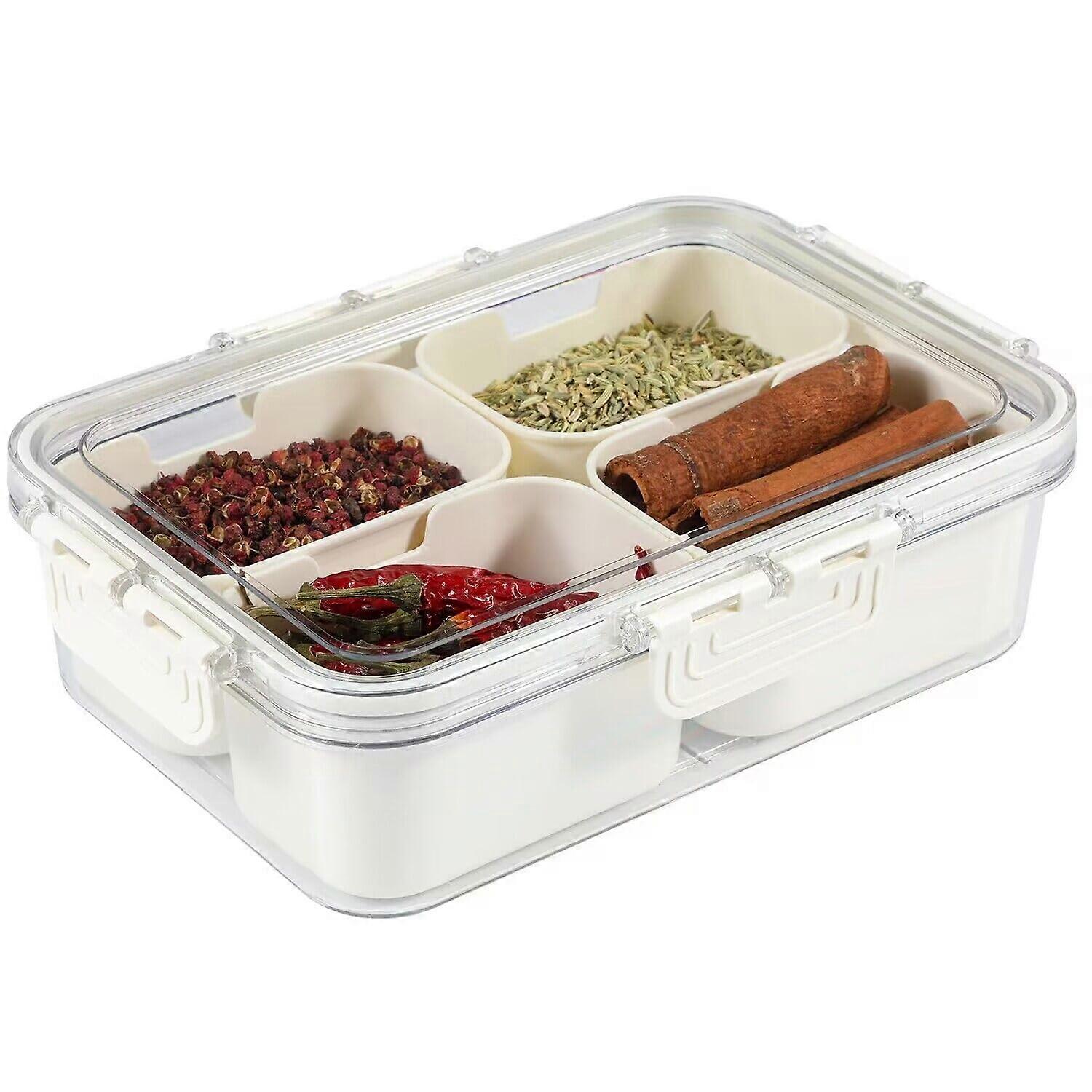Partitioned serving tray with lid, 4 section snack boxes Charcelerie cups, fruit, hazelnuts