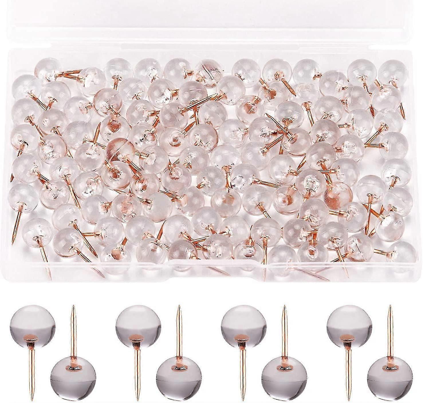 100カウントローズゴールドウォールプッシュピン - クリアプラスチックヘッド鋲、掲示板用I字型針、マークマップ、ランドマーク