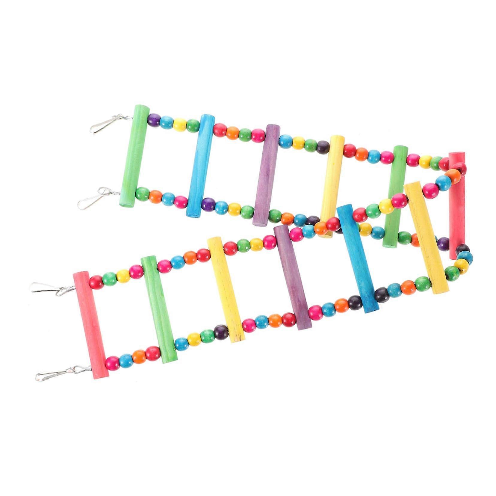 Bird Ladder Bridge 12 Step Ladder Toy for Parrots Colorful Wooden Swings for Pet Training Random