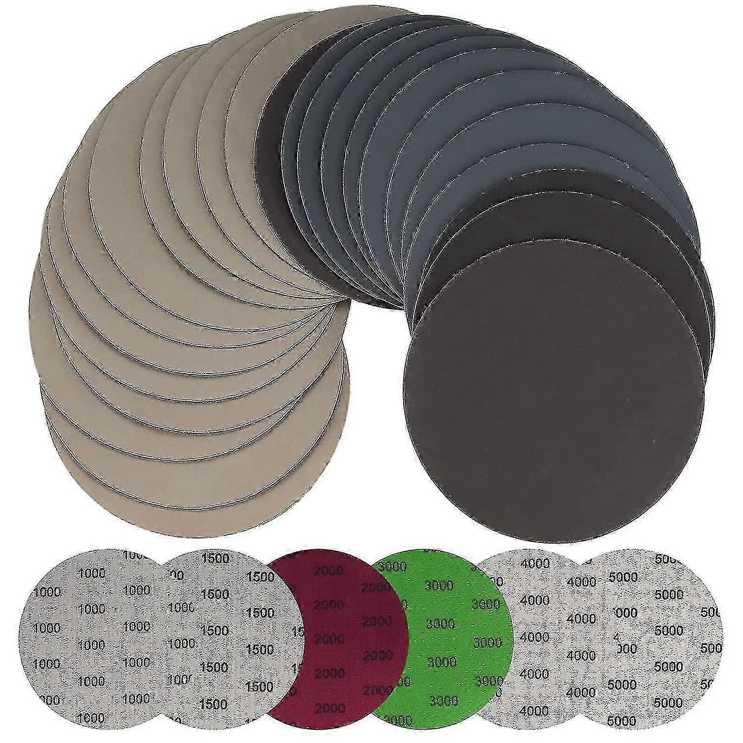 (Gratis fragt) Træ- og metalslibeskiver 125 mm - 30 stk. våd- og tørslibningspapir 1000-5000