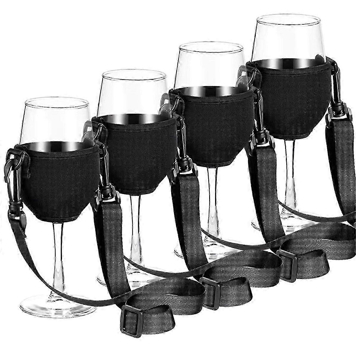 4PCS Portable Wine Glass Holder Strap Wine Sling Yoke Glass Holder A