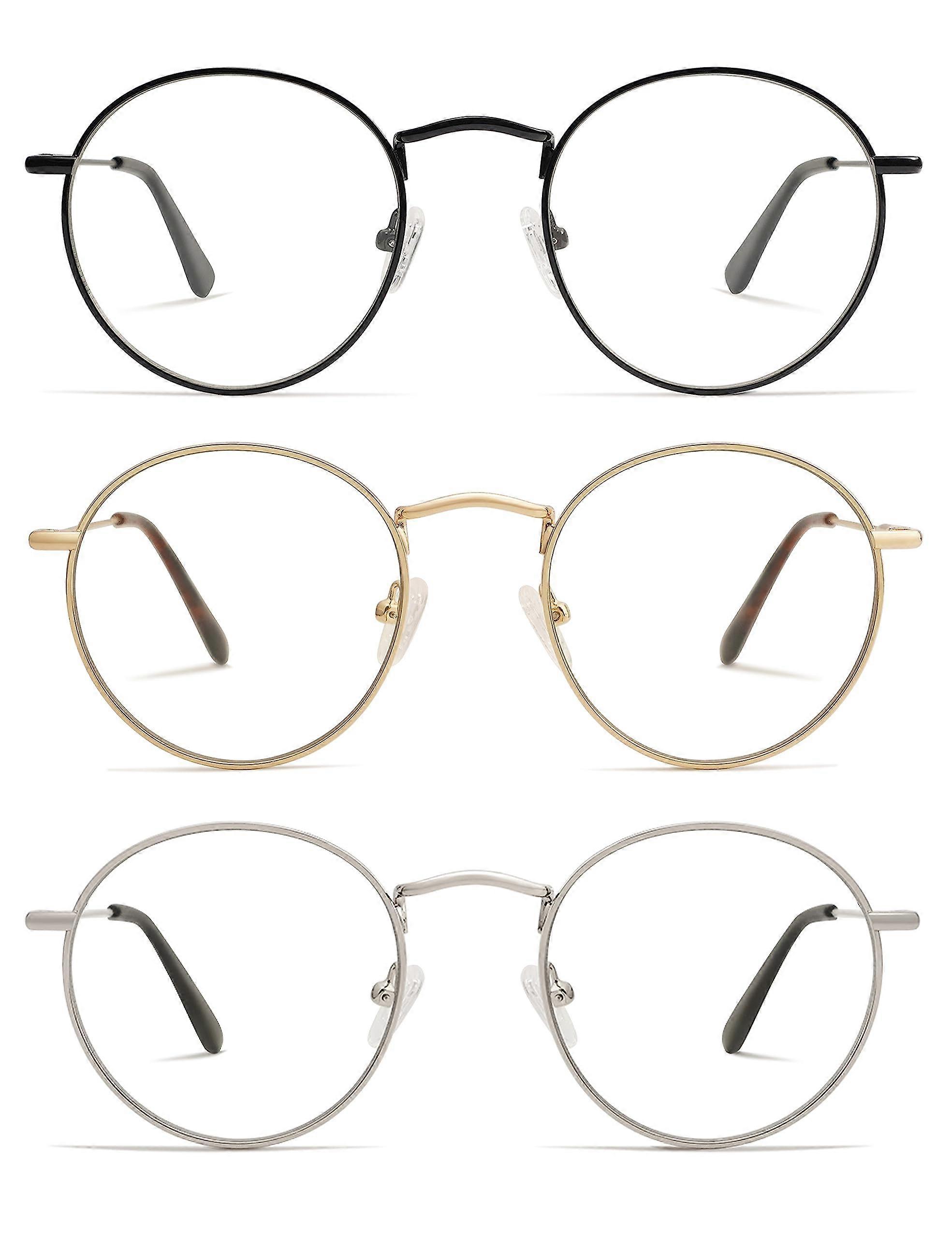 3Pack Retro Round Reading Glasses for Men Women Trendy Blue Light Blocking Computer Readers Metal Frame AM6101