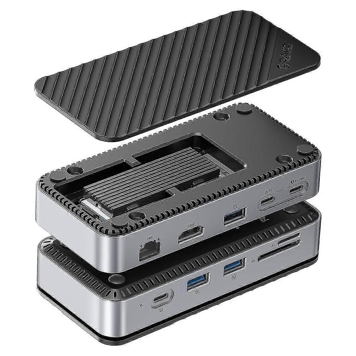 USB C Hub with M.2 SSD Enclosure, 10-In-1 USB-C Docking Station, 10Gbps USB 3.2 Gen2 M.2 NVMe/SATA