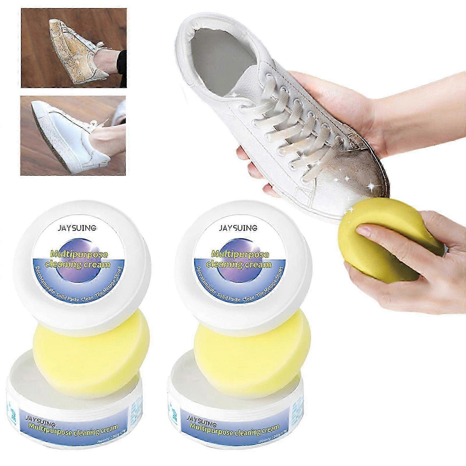 New Multi-functional Cleaning And Stain Removal Cream White Shoe Cleaning Cream With Sponge Shoes Decontaminate Solid Paste With Sponge c