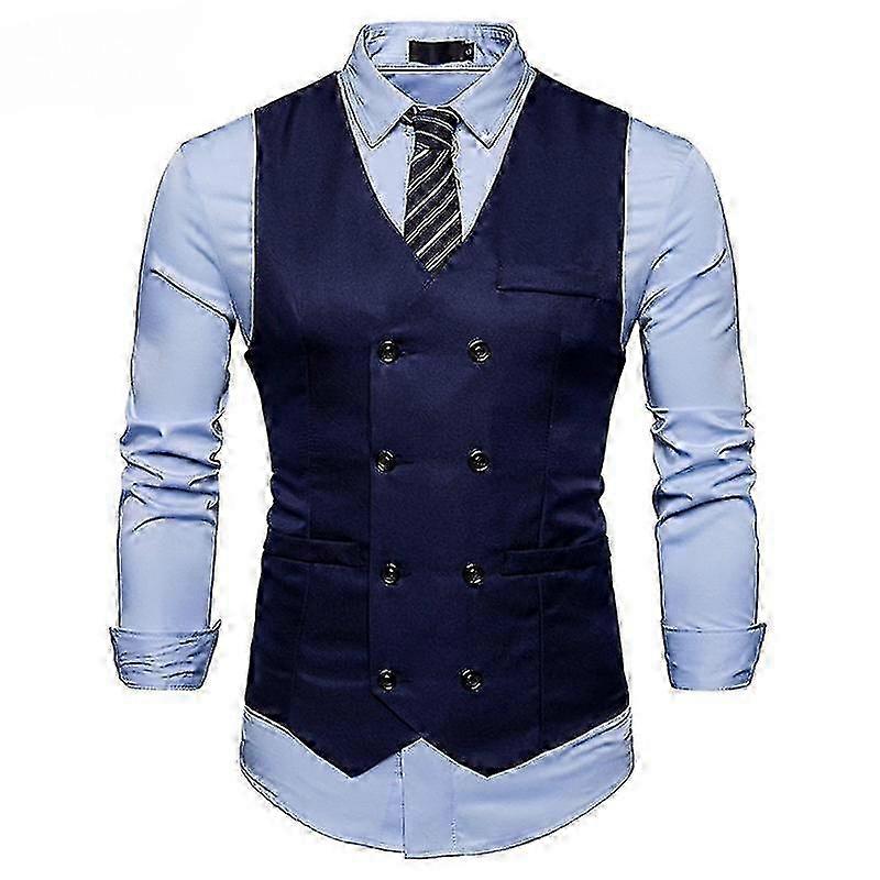 Ανδρικό διπλό στήθος V-λαιμόκοψη Slim Fit επίσημο γιλέκο κοστουμιών για γαμήλια ενδυμασία