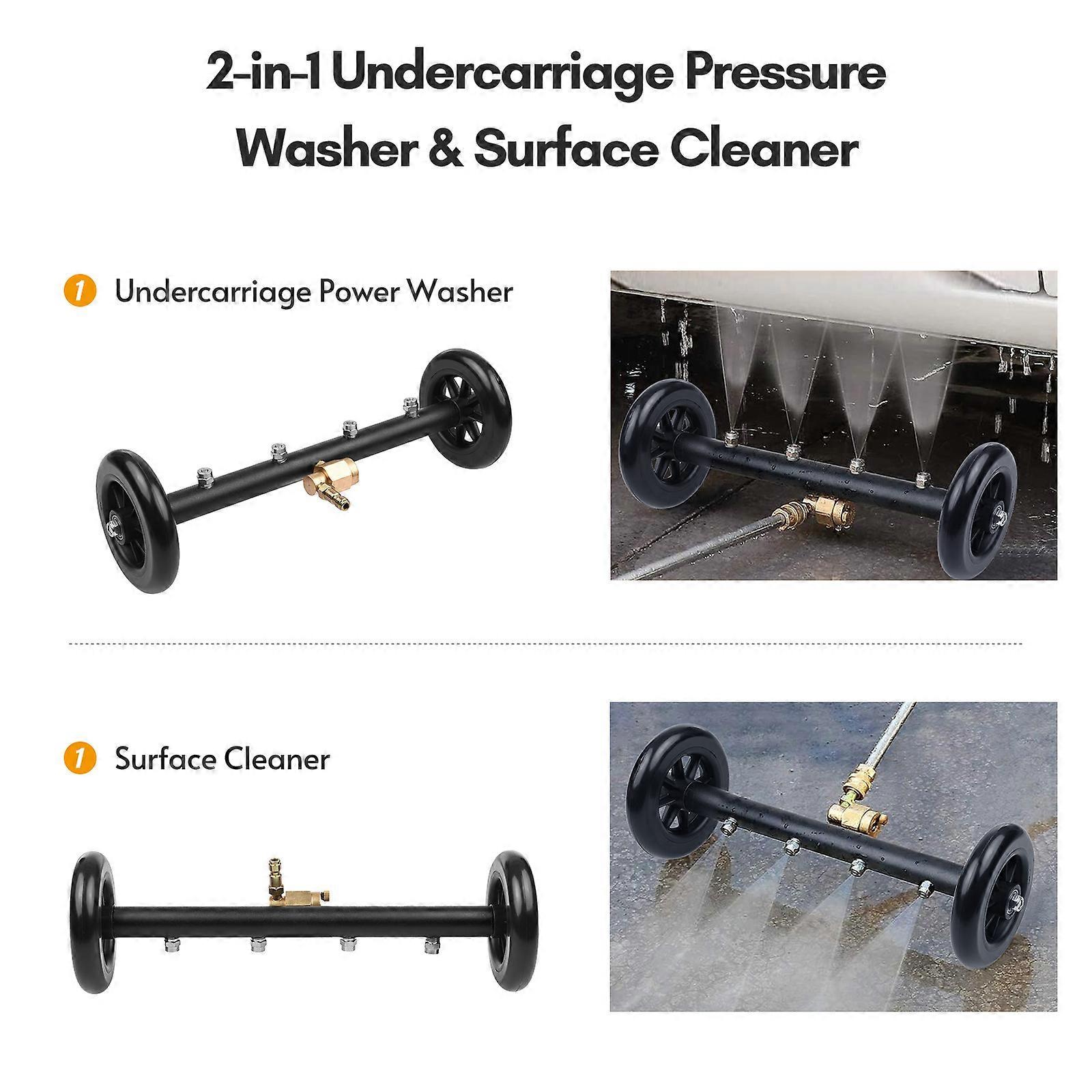 16 Inch 2-in-1 Undercarriage Pressure Washer Surface Cleaner Power Washer Attachment Water Broom with Extension Wands for Car Ground Cleaning