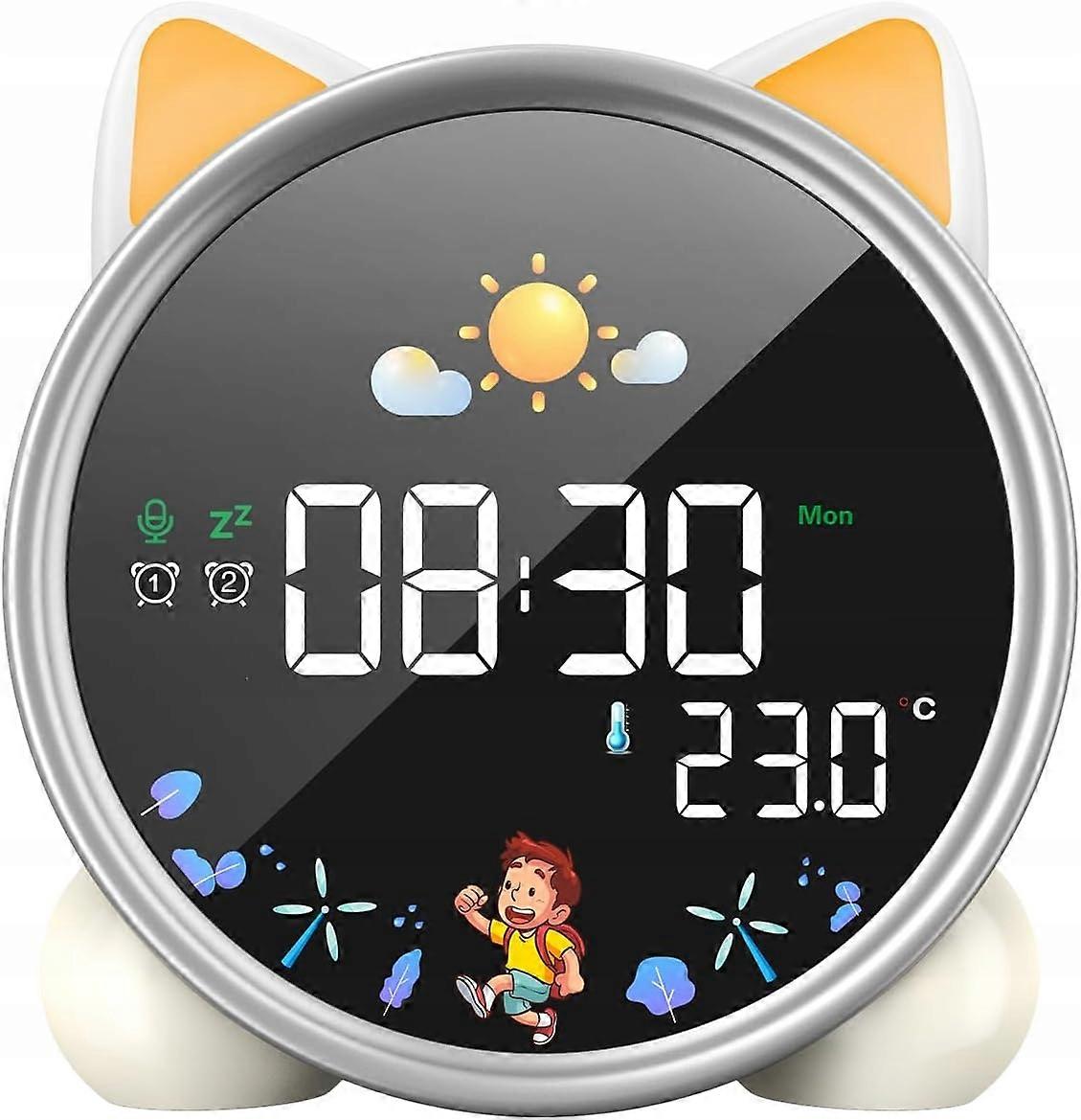 Clock Alarm Clock Led Night Light For Children Child Timer Battery Cat