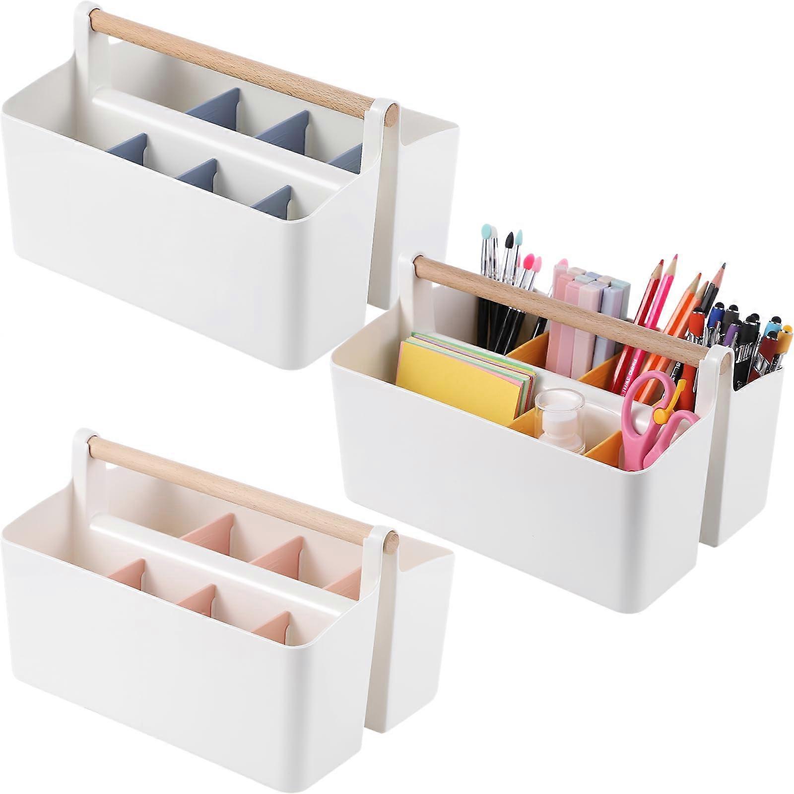 3 PCS Craft Caddies with Handle, 9.8'' x 7.1'' x 5.9'' Art Organizer Baskets, Divided Storage for Craft Supplies and Diapers