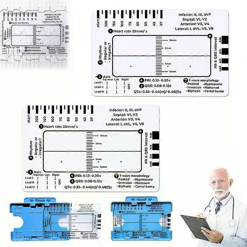 ECG 7 Step Ruler Card Interpretation Portable Pocket ECG EKG Card Ruler ECG Reference Guide with Protect Sheath Assessment Tool