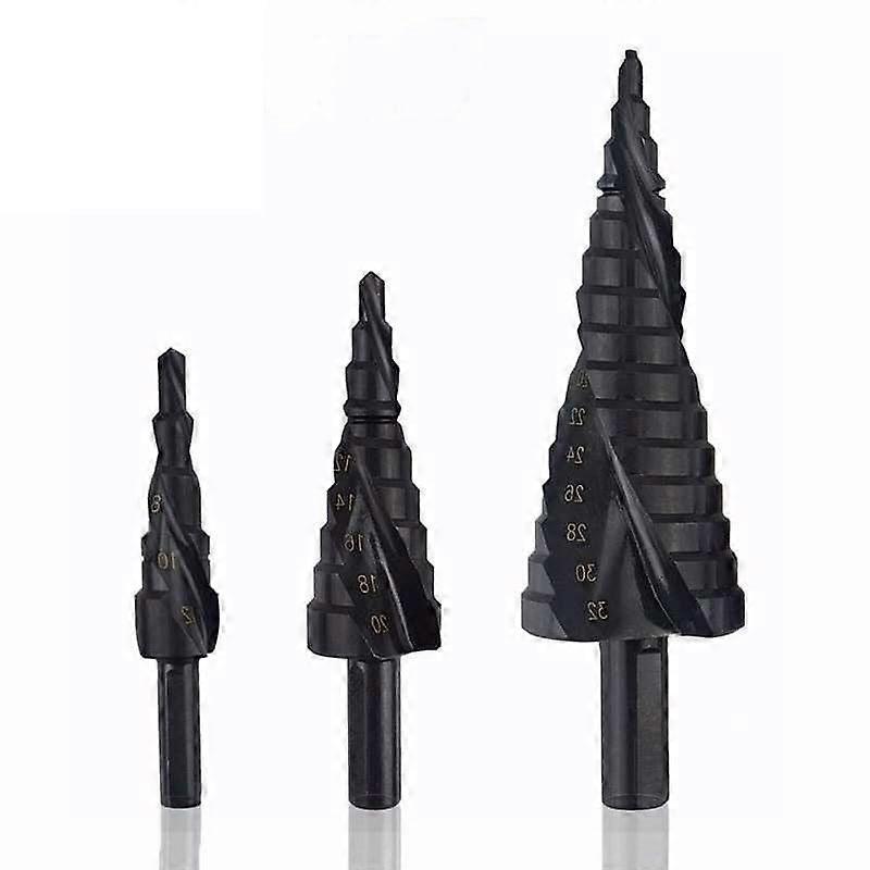 3 Pieces 432 mm HSS Cobalt Step Drill Bit Set Nitrogen High Speed Steel Spiral for Metal Cone Triangle Shank Hole