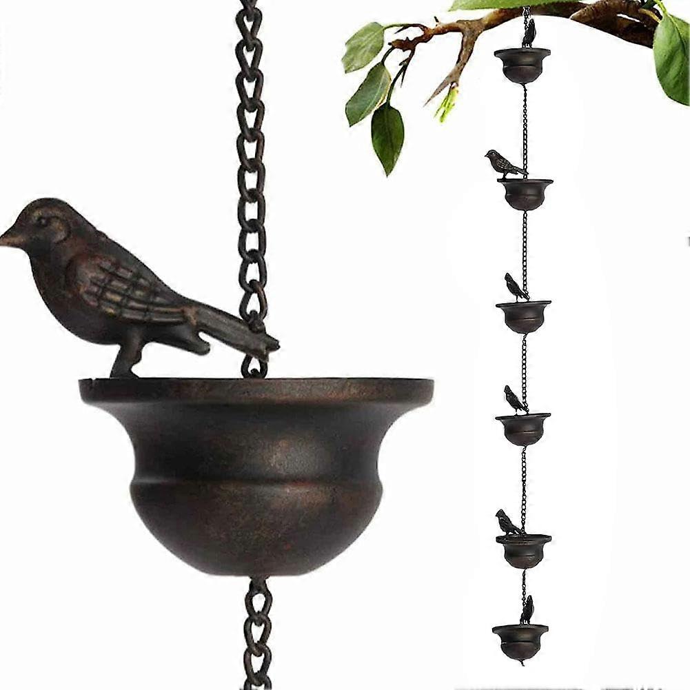 Rain Chains Removable Bird Bell Rain Chain 80cm Metal Gutter Decoration with 6 Birds Verdigris Color for Home Garden