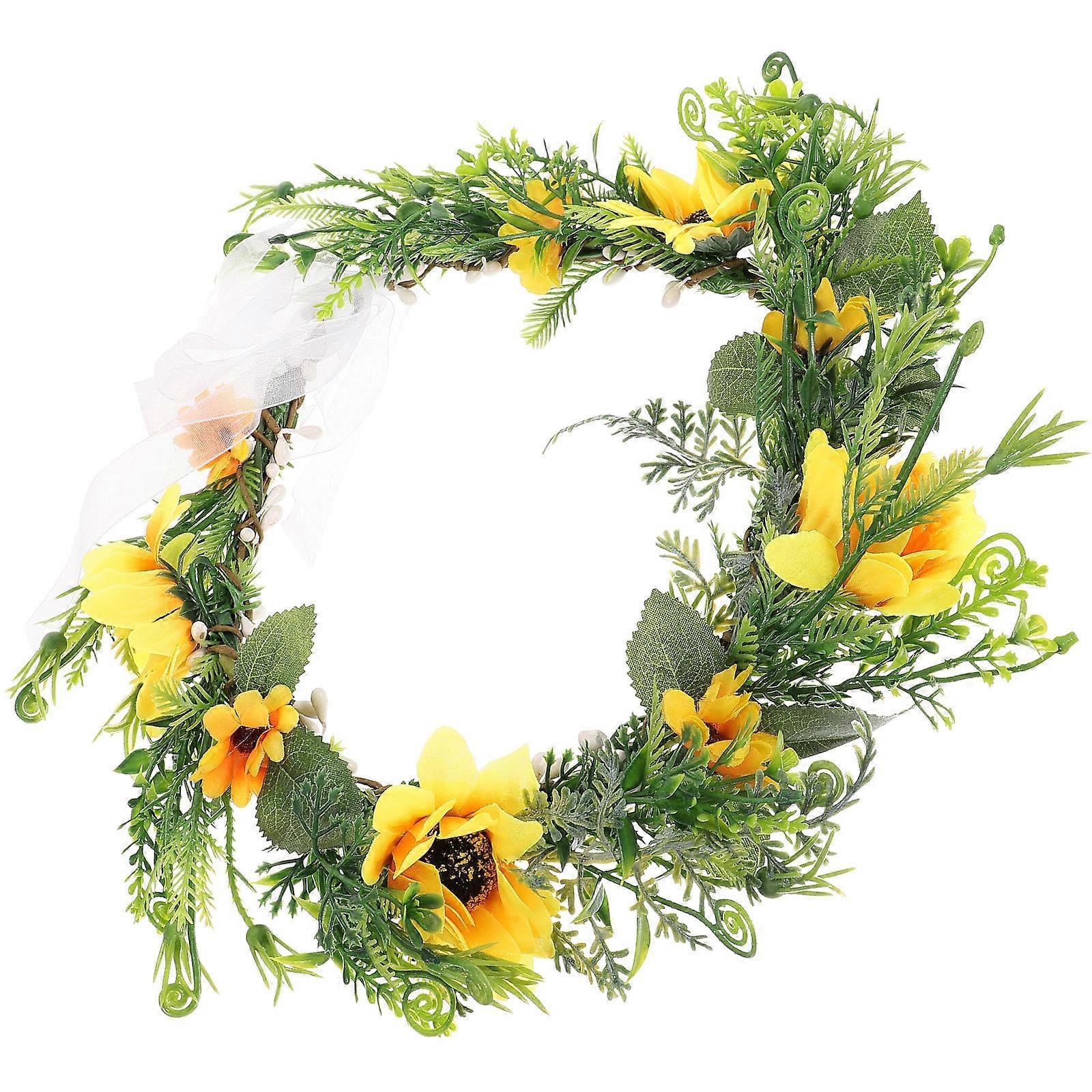 זר שיער חמניות בוהמי מתכוונן כיסוי ראש פרחוני זר לנשים - אביזר חתונה וחוף שיקי וידידותי לעור