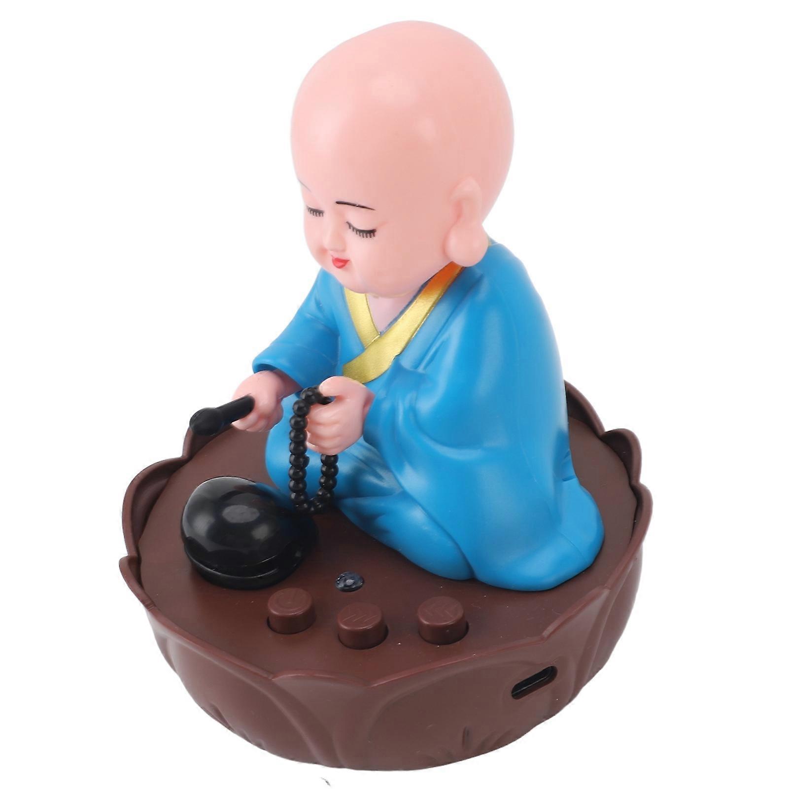Musical Nodding Monk Figurine Decoration Moving Head Buddha Statue with USB Charging Cable Blue 