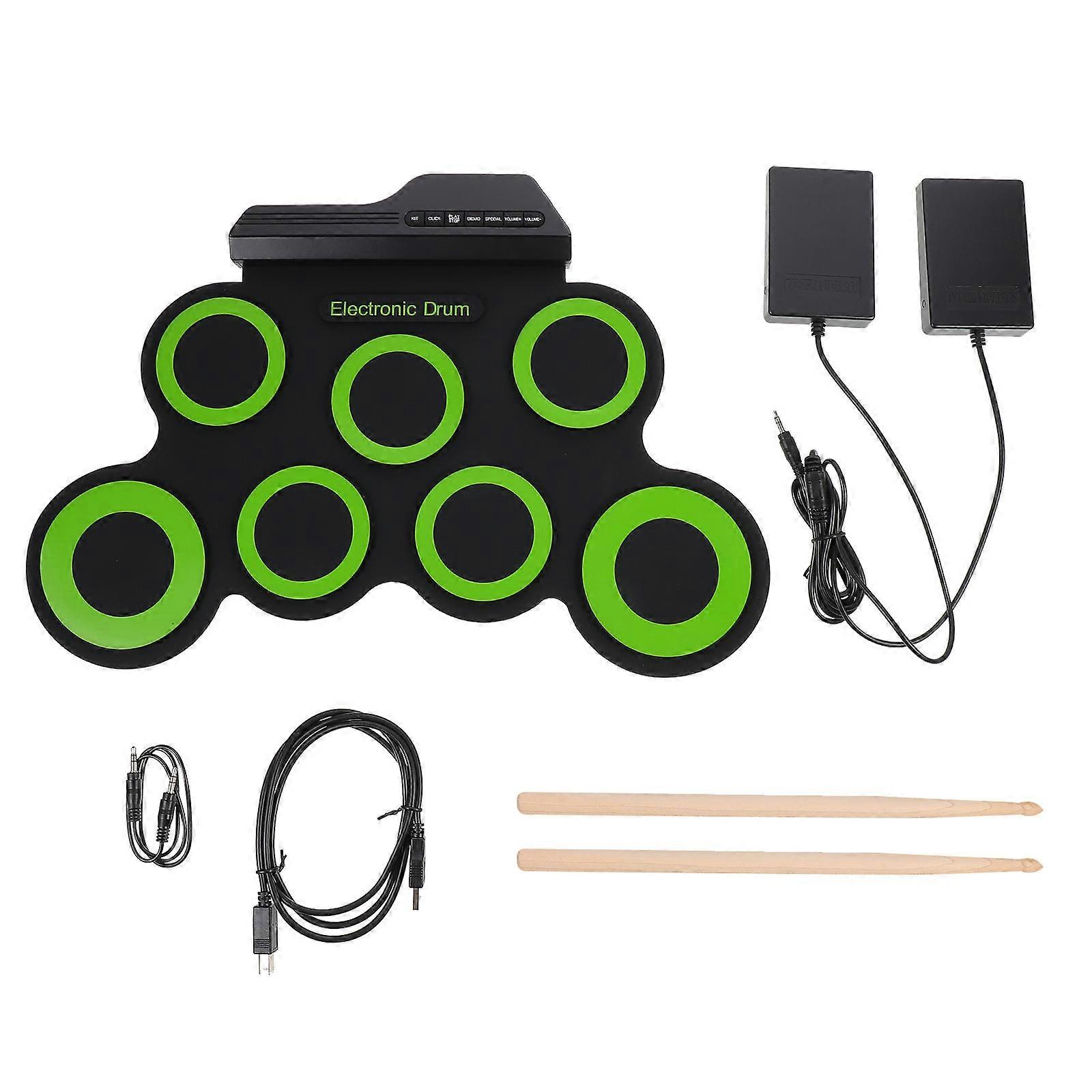 Portable Electronic Drum Set with Pure Sound Quality for Kids and Beginners Green Compact Size