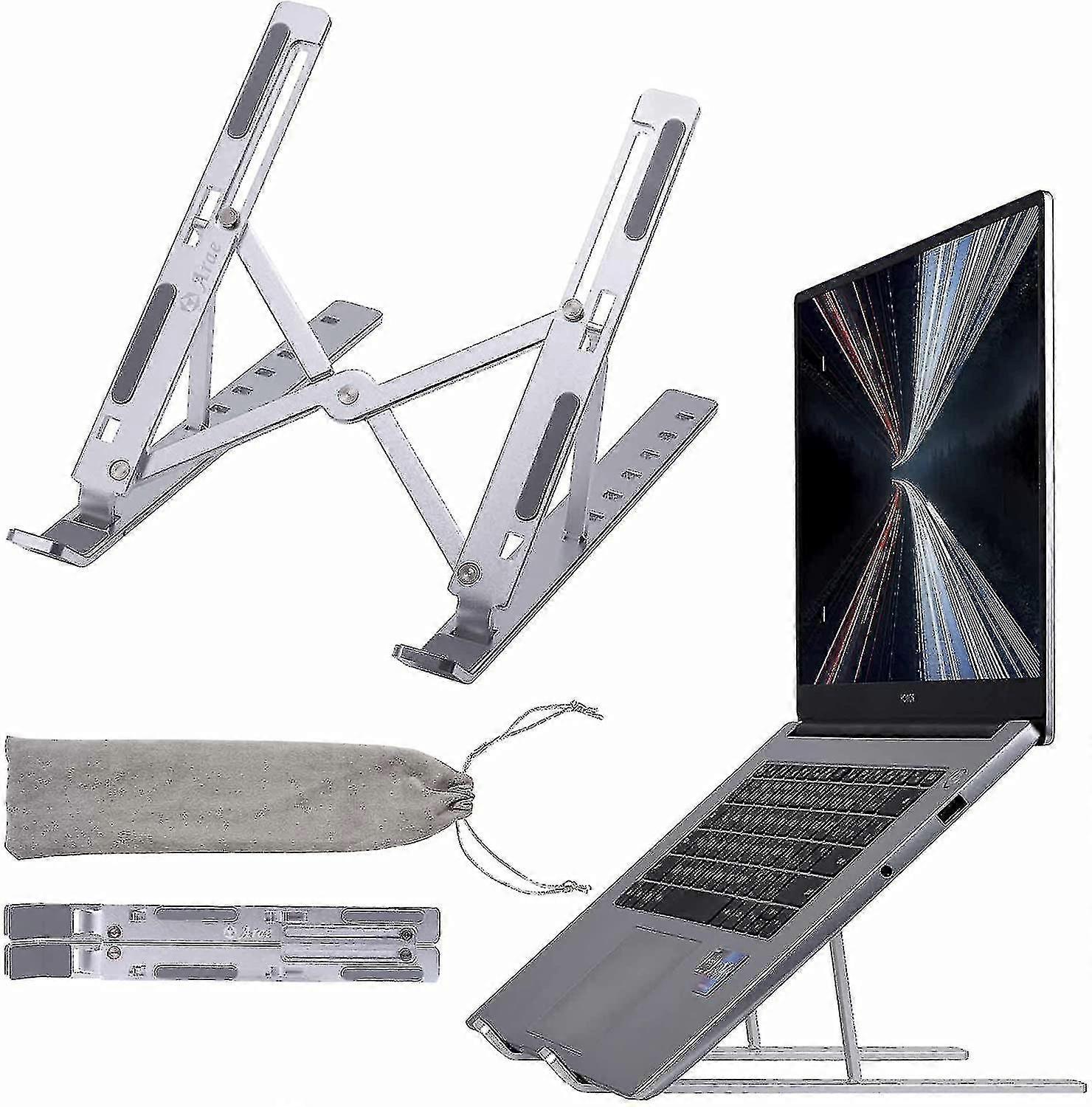 Adjustable Ergonomic Laptop Stand for Desks, Portable Aluminum Holder, Foldable Design with 5 Angles and Anti-slip Features for Various Bran