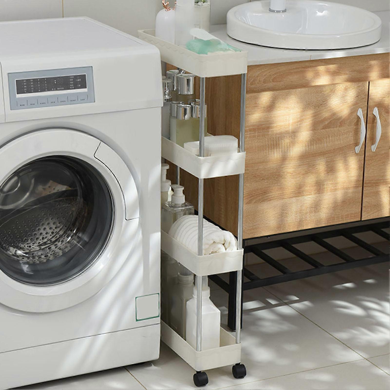 עגלת אחסון דקה 4 שכבות מדפים ניידים עגלה מתגלגלת צרה למטבח חדר אמבטיה סלון 