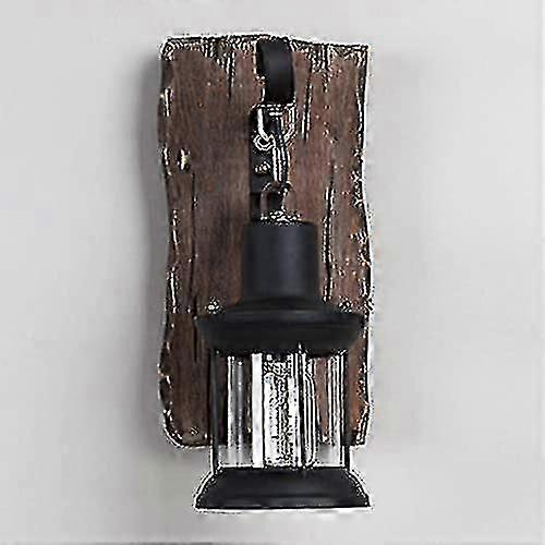 Solid Wood Wrought Iron Wall Lamp Retro Industry Wall Sconce Glas