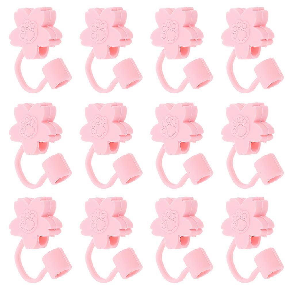 Bulk Straw Cover Cap Cherry Blossom Style Silicone Straw Plugs For Themed Parties Splashing Proof 12Pcs
