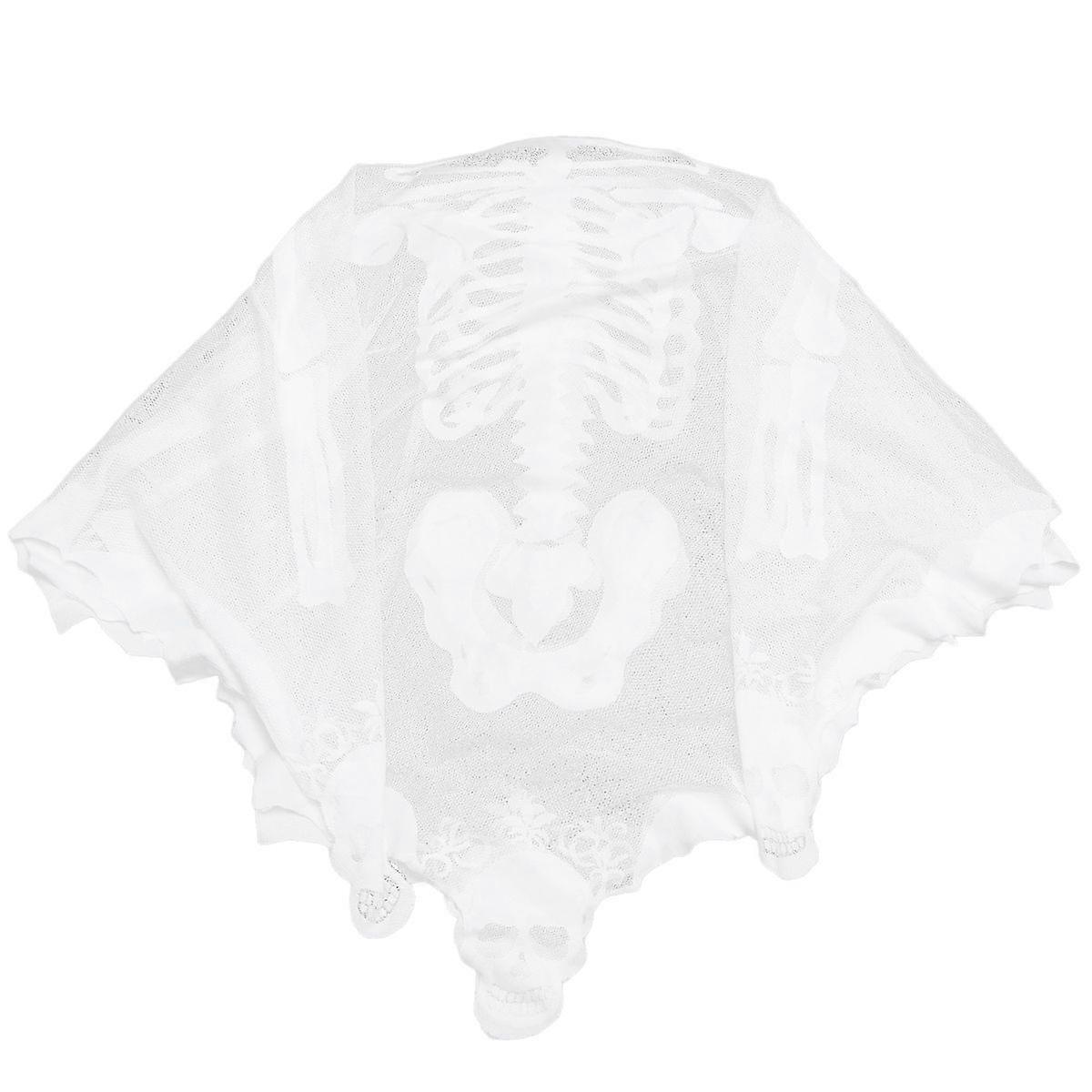 Creative Skeleton Pattern Cape White Lace Shawl Terror Tippet Halloween Props Party Costume