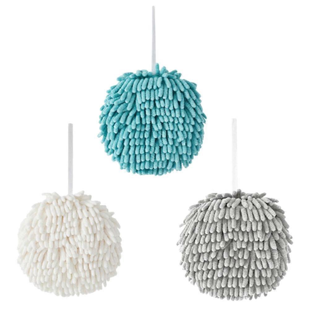 3pcs Quick Dry Chenille Hand Towels, Soft Absorbent Bathroom Supplies with Fuzzy Ball Design for Kitchen and Family Use