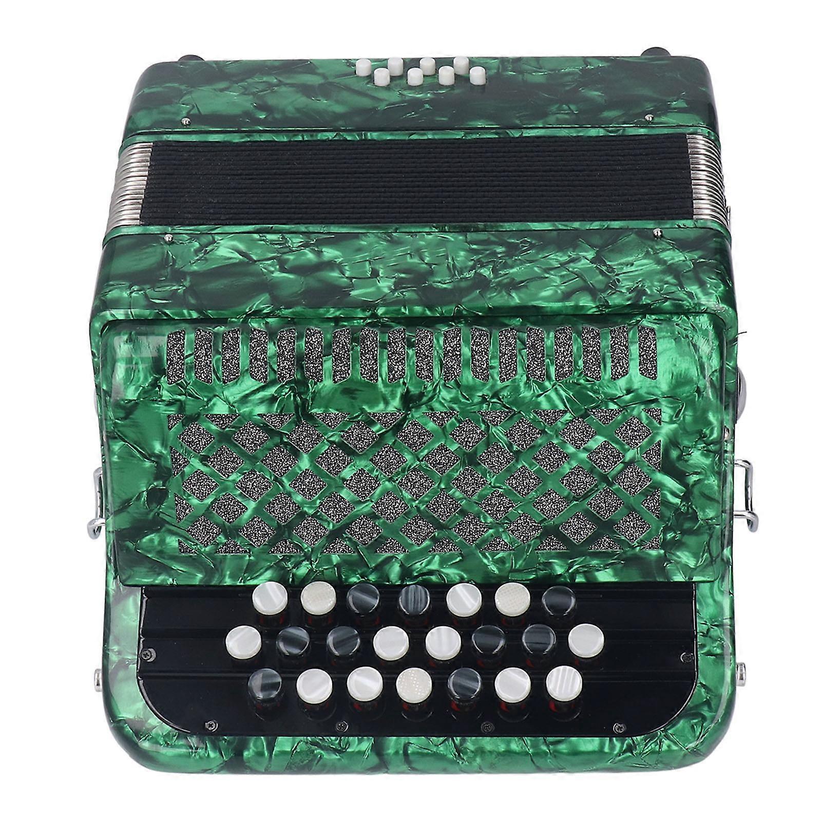 22 Key 8 Bass Green Accordion with Strap Professional Musical Instrument