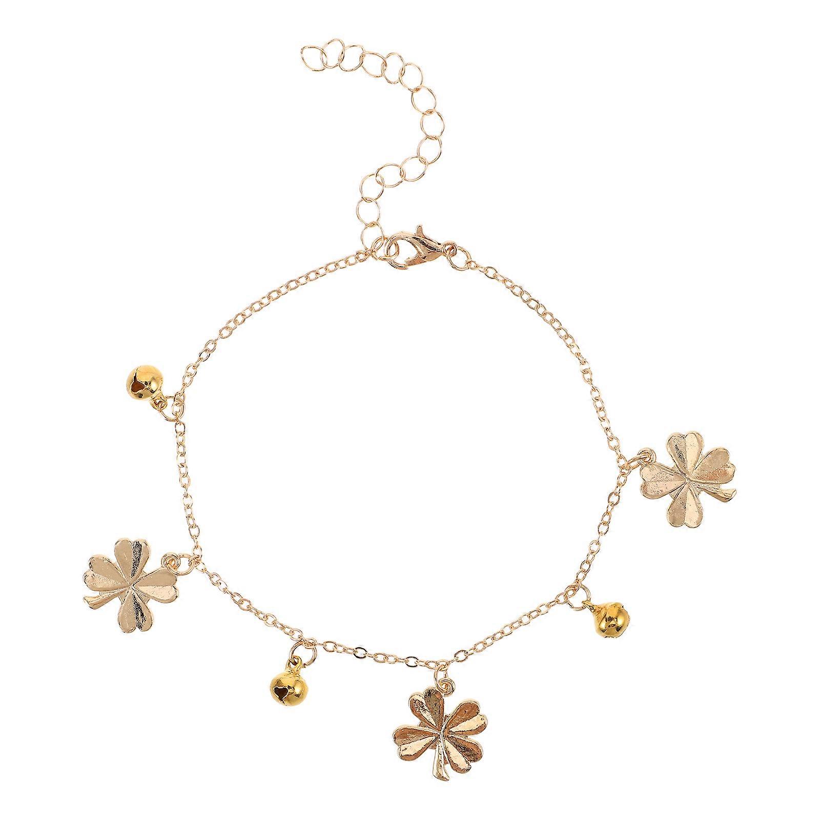 Summer Outings Anklet Delicate Alloy Foot Chain With Clover Bells Elegant Decoration For Women 1Pcs