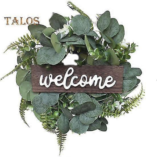 Welcome Wreath No Water Need Decorative Lightweight Practical 30cm Simulation Eucalyptus Wreath with Welcome Sign for Patio