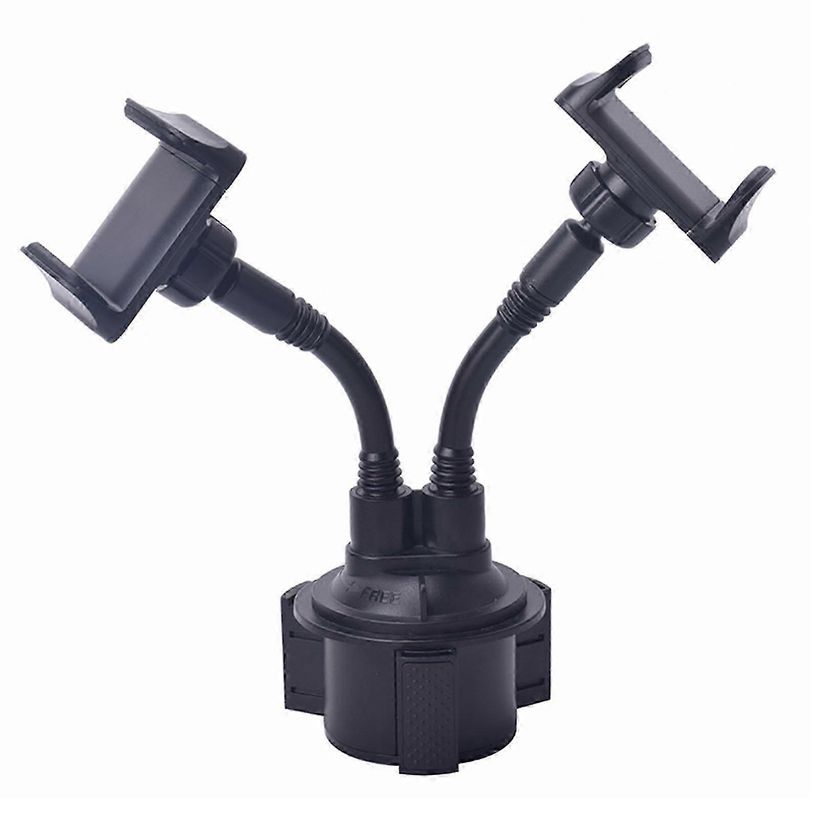 Dual Phone Holder Car Mount Double Cup Stand 360 Rotatable Height Adjustable Universal Cradle for Smartphone Durable Yellow