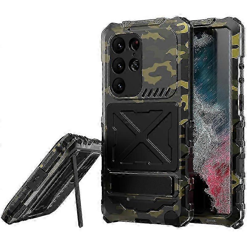 Aluminum Alloy Case Compatible With Samsung Galaxy S23 Ultra, Military Heavy Duty Shockproof Cover With Kickstand