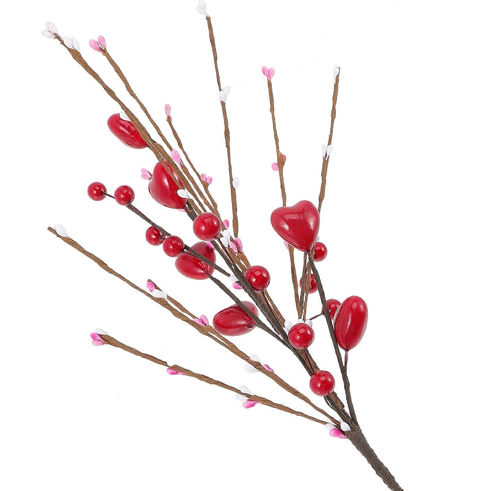 Festive Heart Flower Branch Valentine Day Decoration Simulation Flower Outdoor Decoration Multi Color 1Pcs