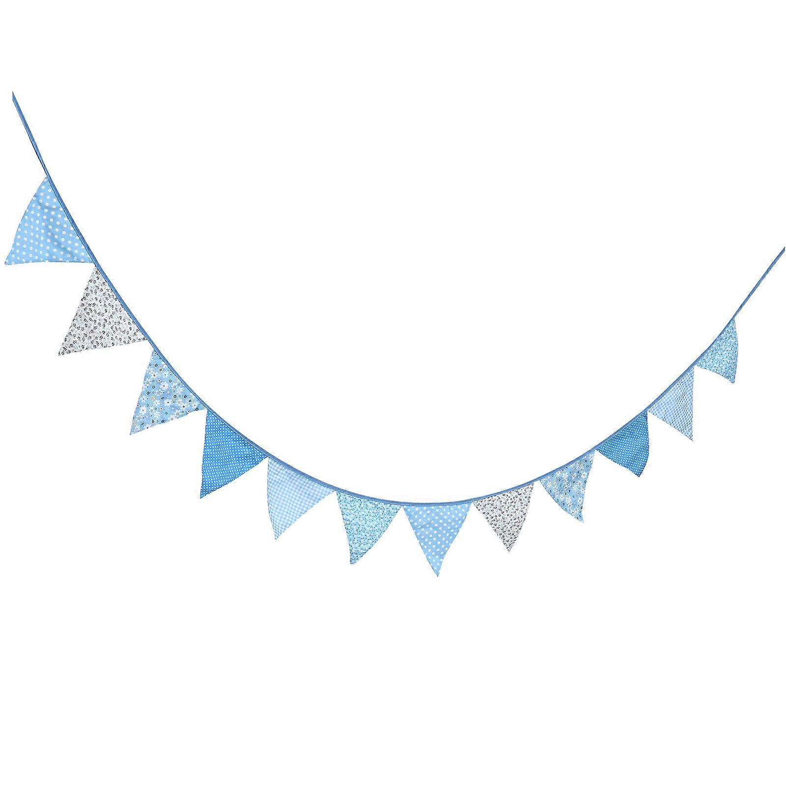 Cotton Fabric Triangle Bunting Banner Rustic Style Party Decoration 1Set Blue Birthday Banner