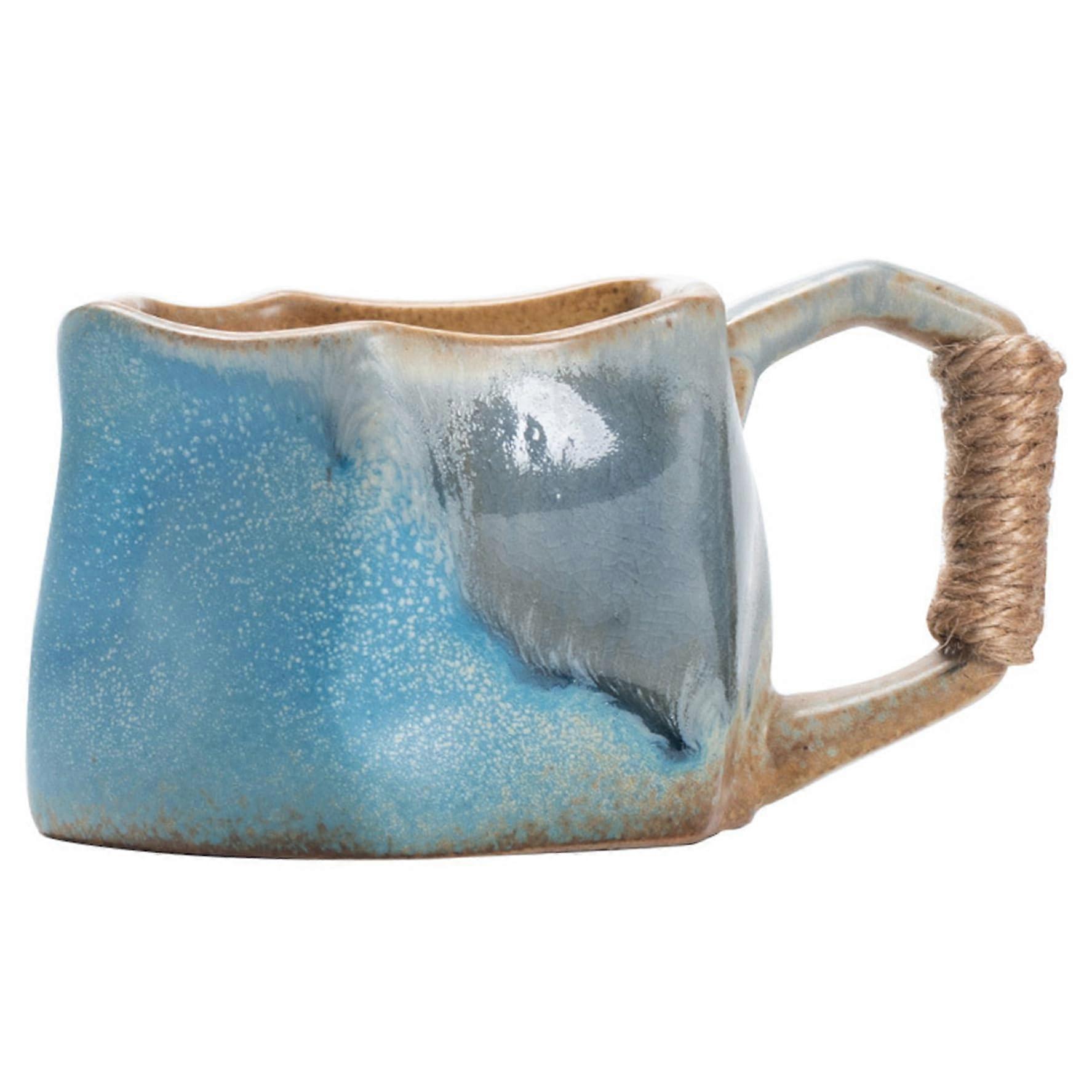 Vintage 250ml Irregular Pottery Coffee Cups, Japanese Tea Mug with Handle for Tea, Latte, and Cappuccino